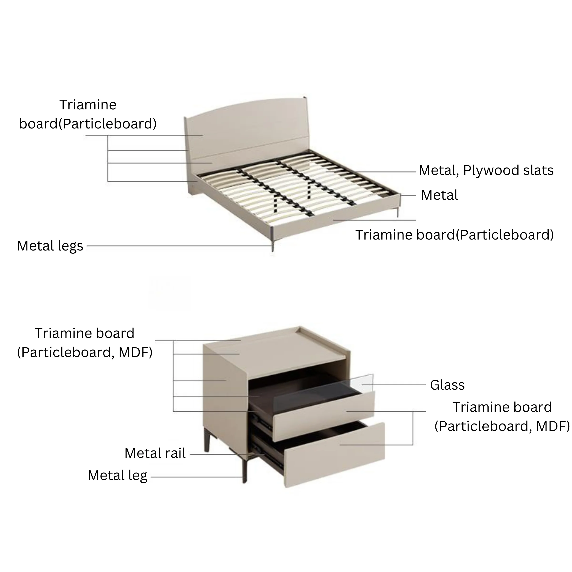 Linspire Vanko Super King Bed Frame & Bedside Table Set