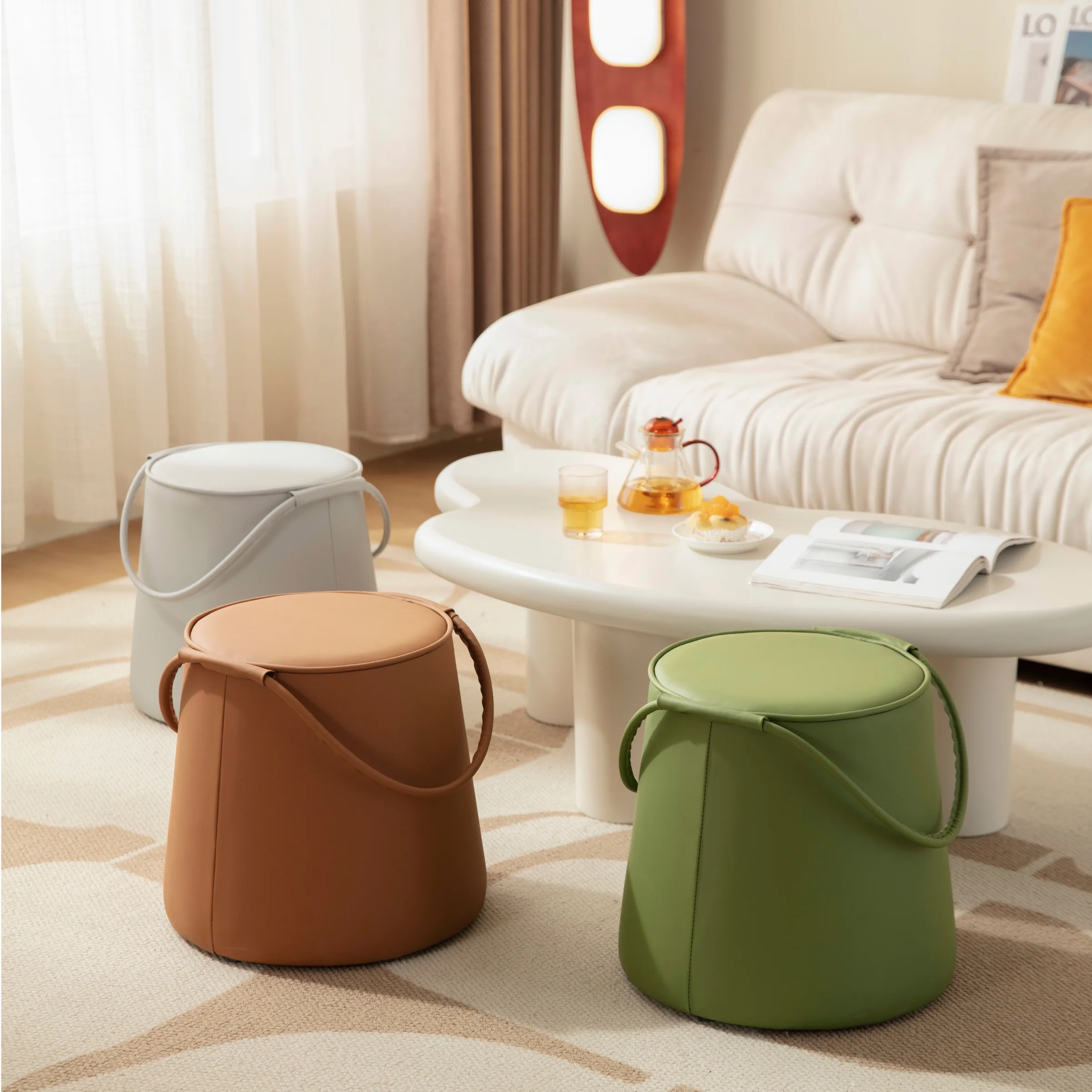 Linspire Kabos Leather Ottoman, Apple Green