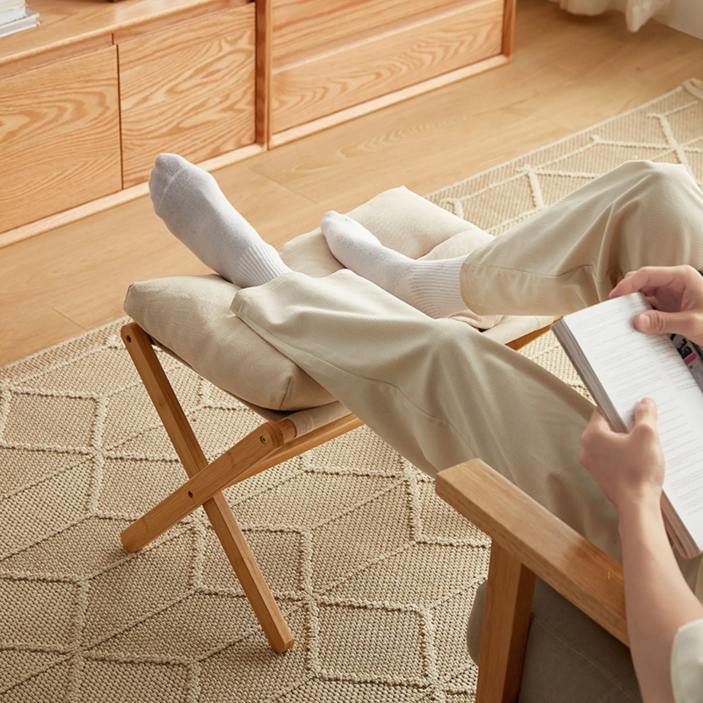 Linspire Dena Foldable Footstool, Ivory