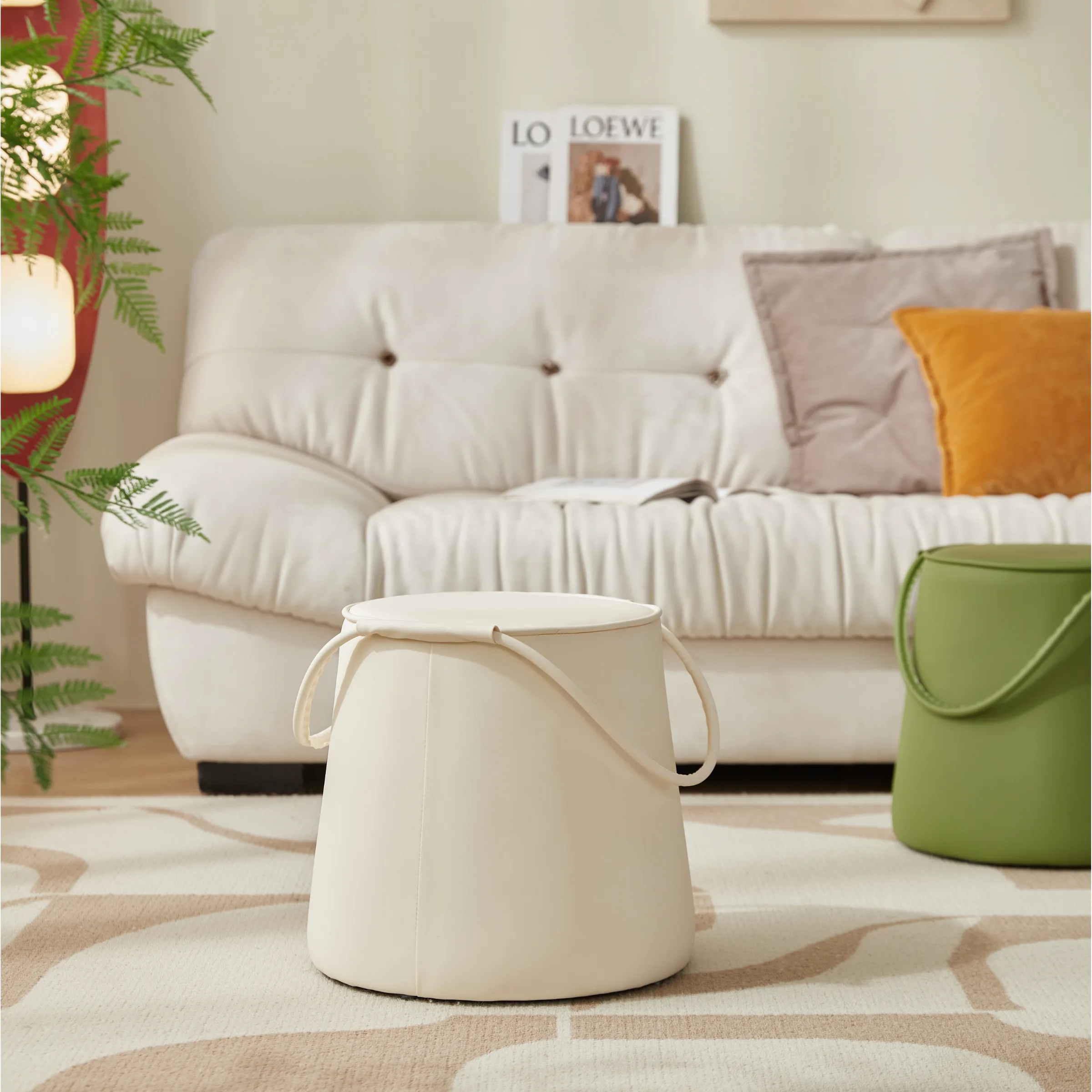 Linspire Kabos Leather Ottoman, Ivory
