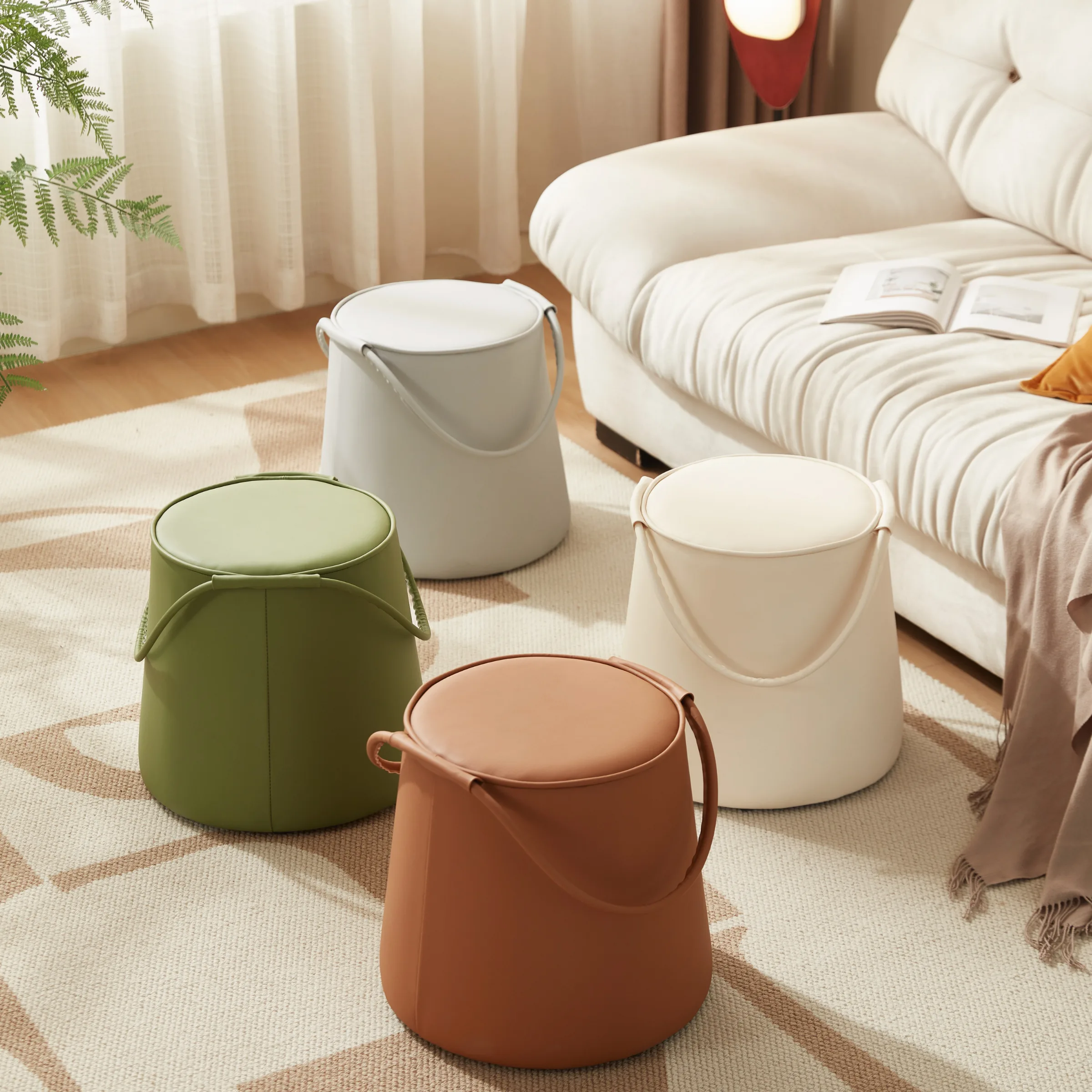 Linspire Kabos Leather Ottoman, Ivory