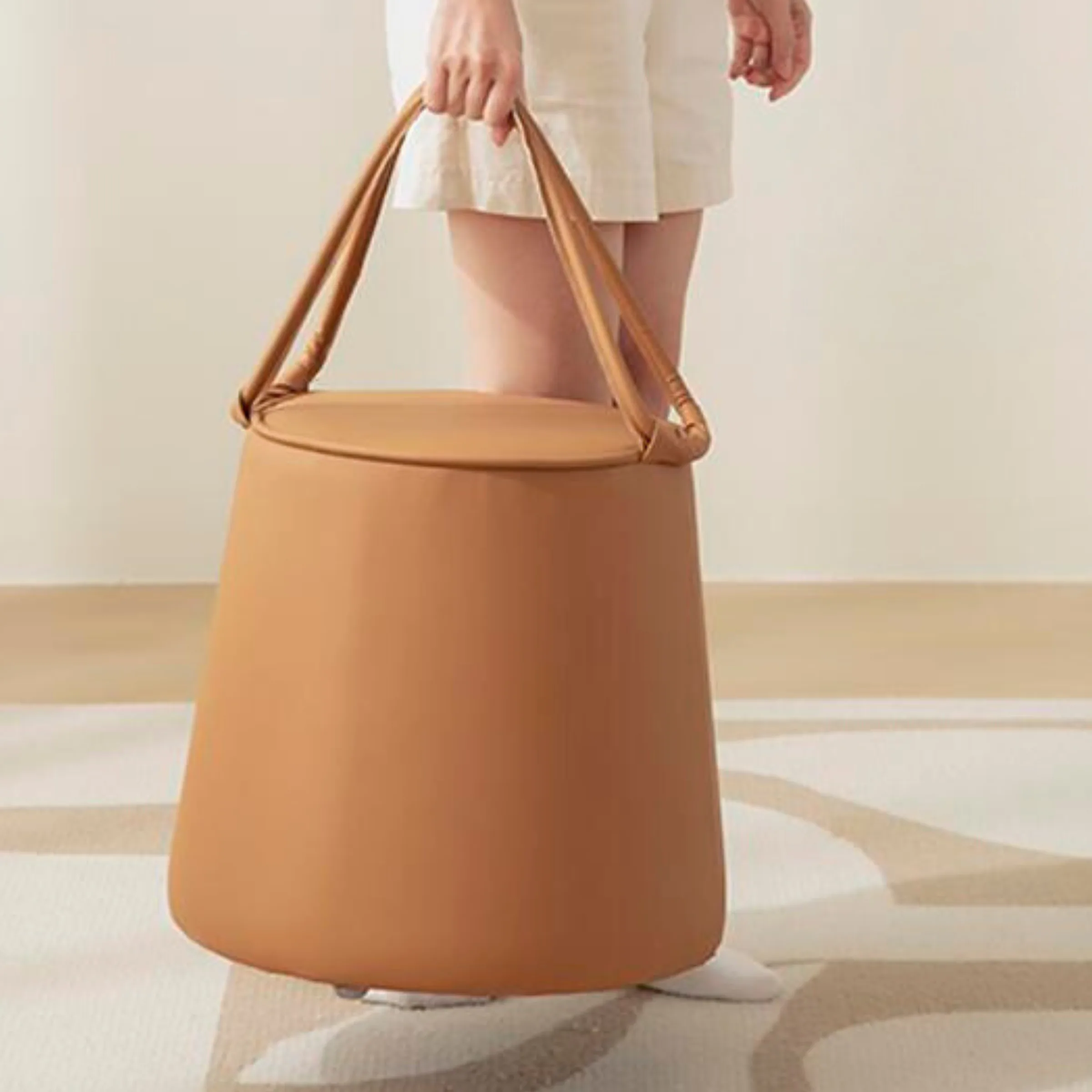 Linspire Kabos Leather Ottoman, Pastel Orange