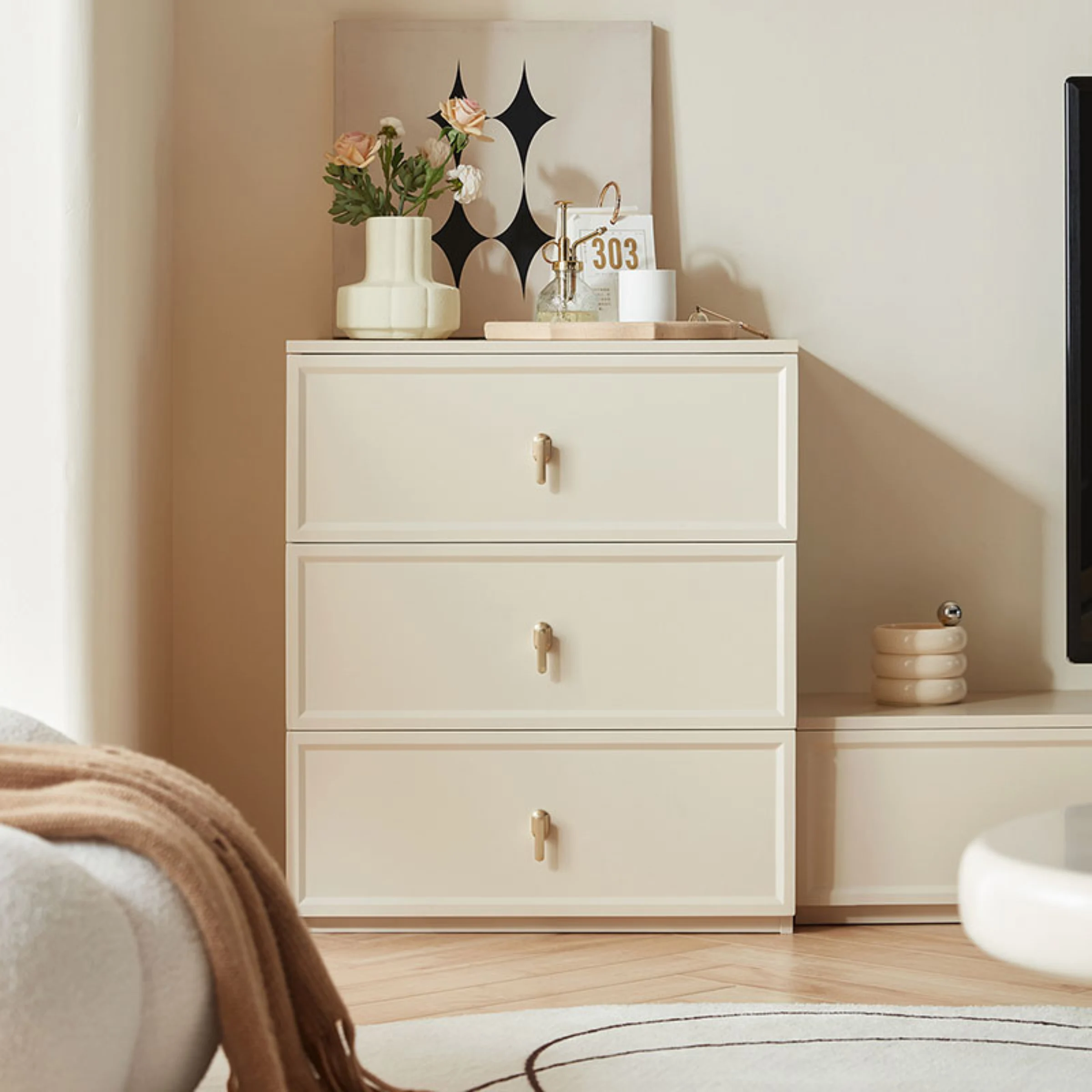 Linspire Haven Chest of 3 Drawers, Creamy White