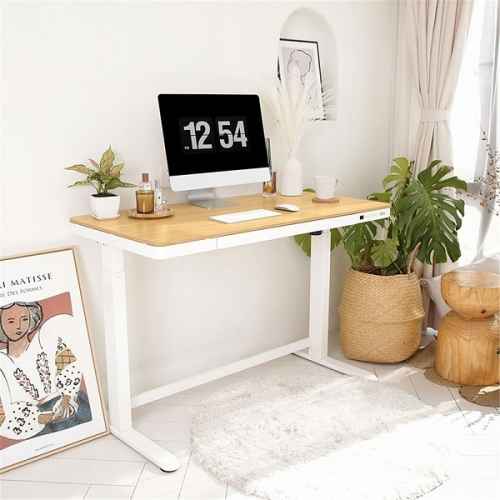 Loctek Et118 All-in-One Standing Desk, With 2 USB-A + 1 USB-C Charging Port, Pull-out Drawer, 1200*600mm, Maple, White