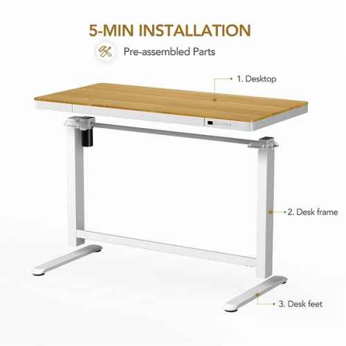 Loctek Et118 All-in-One Standing Desk, With 2 USB-A + 1 USB-C Charging Port, Pull-out Drawer, 1200*600mm, Maple, White