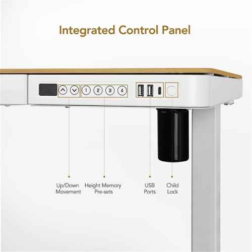 Loctek Et118 All-in-One Standing Desk, With 2 USB-A + 1 USB-C Charging Port, Pull-out Drawer, 1200*600mm, Maple, White