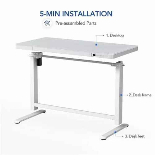 Loctek Et118 All-in-One Standing Desk, With 2 USB-A + 1 USB-C Charging Port, Pull-out Drawer, 1200*600mm, White