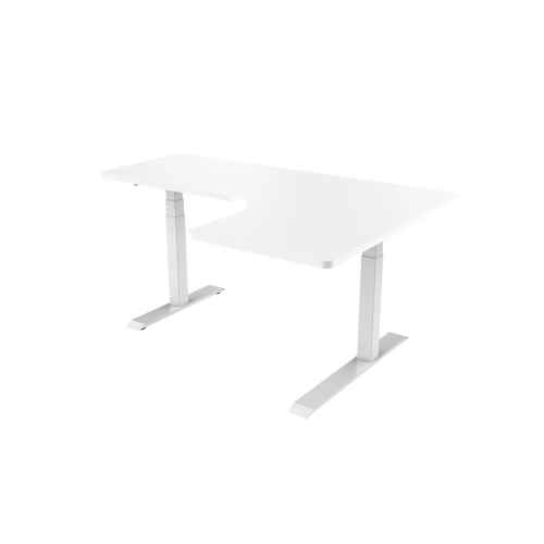 Loctek ET223DL L-Shape Ergonomic Standing Office Desk, Electric Height Adjustable With Dual Motors, 1600x1100x595mm, White