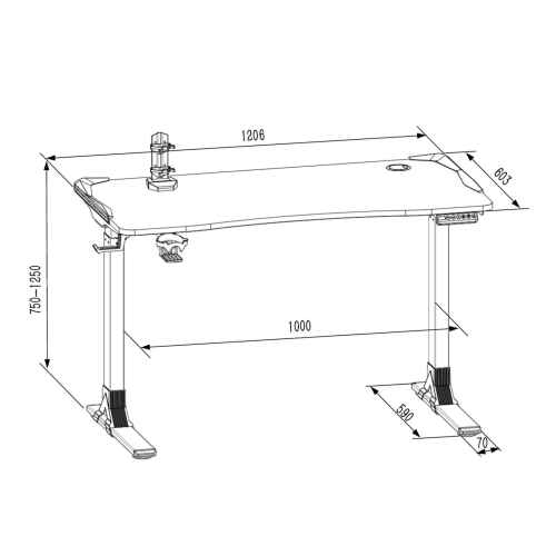 Loctek GET119-L Gaming Desk, Electric Height Adjustable, 1200x600mm, Black