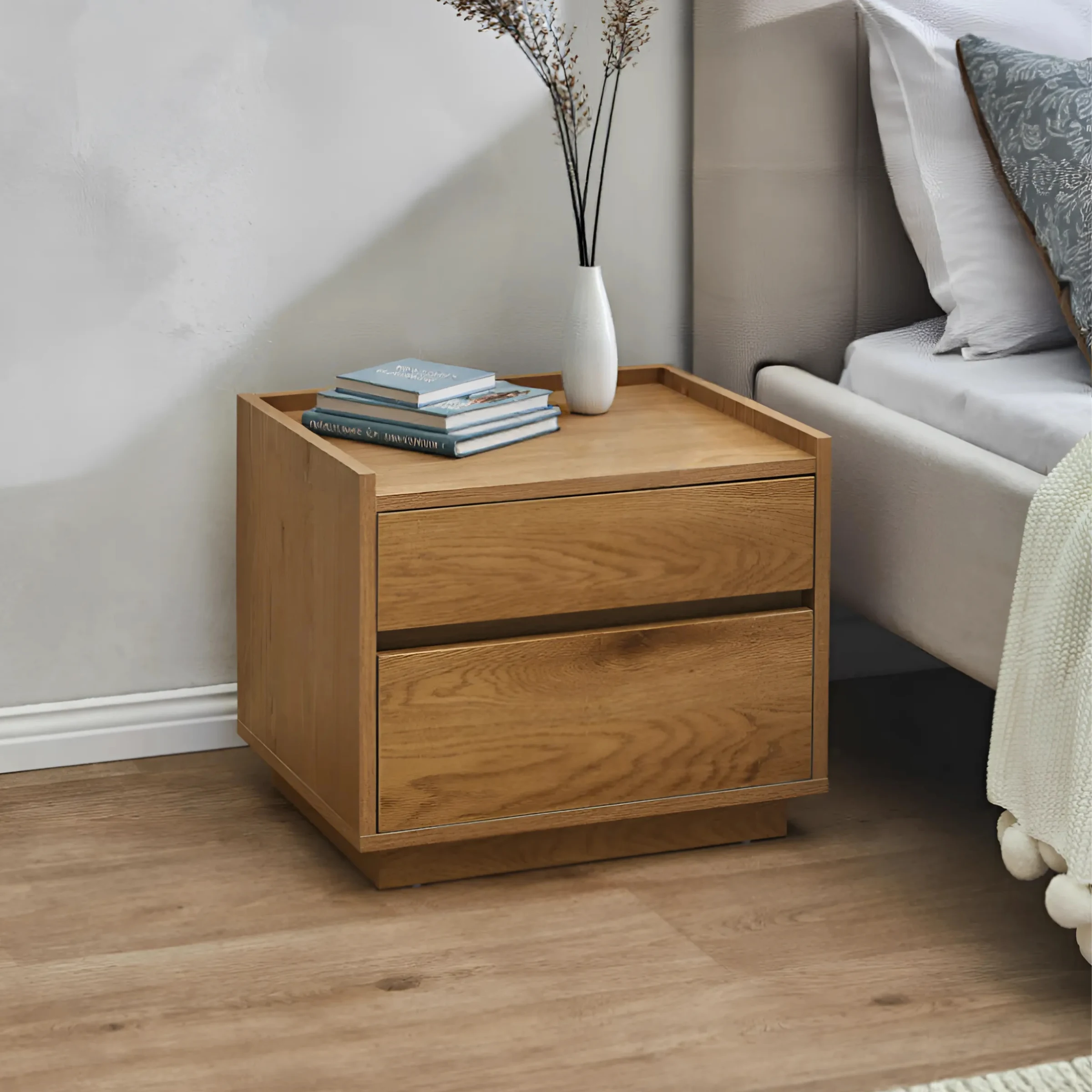 Loft Japandi Bedside Table with 2 Drawers