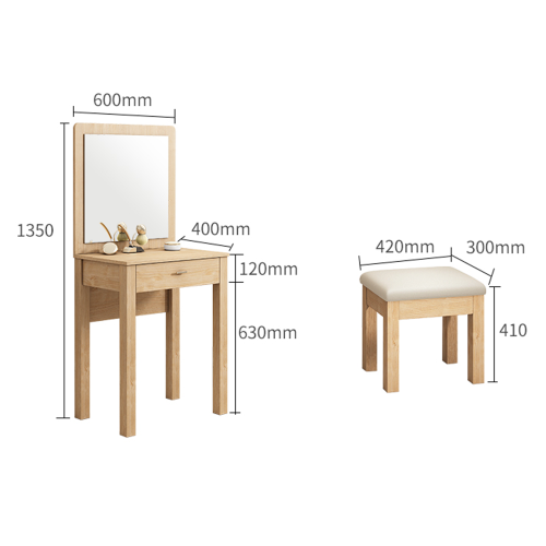 Loft Japandi Dressing Table with Stool, 60x40CM, Oak veneer & White