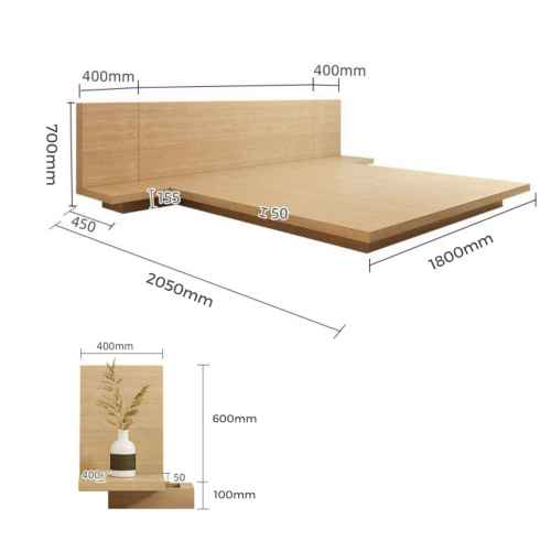 Loft Japandi Platform Bed Frame with 2 Bedside Tables, Super King