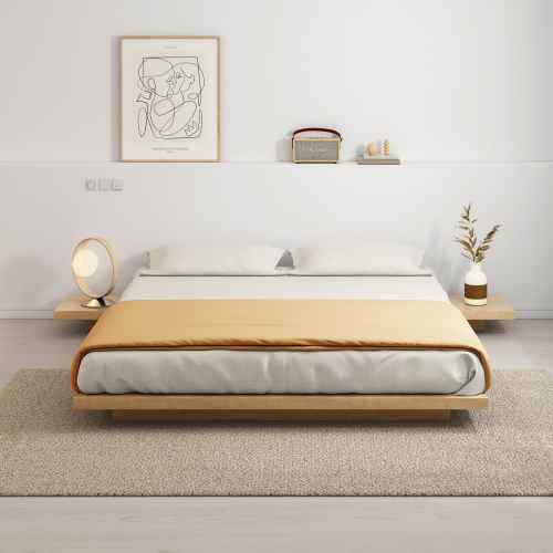 Loft Japandi Platform Bed Base with 2 Bedside Tables, Queen