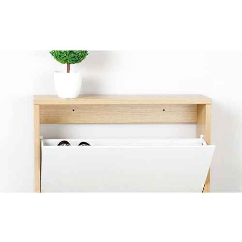 Loft Ensio Shoe Cabinet with 3 compartments, 60x17CM, White stained oak veneer