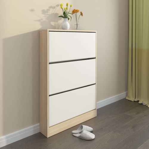 Loft Ensio Shoe Cabinet with 3 compartments, 60x17CM, White stained oak veneer