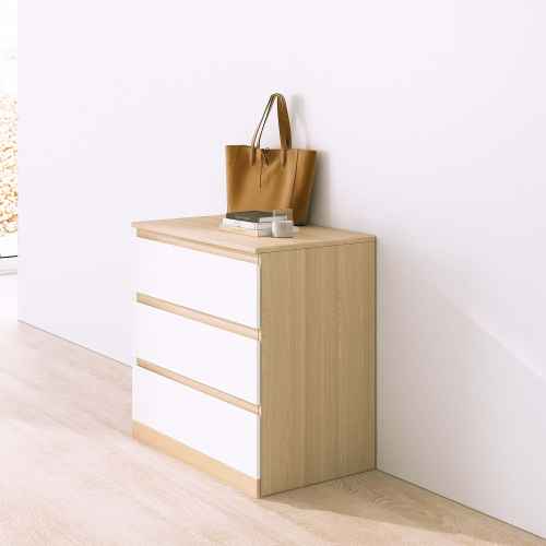 Loft Ensio Chest of 3 drawers, 80x48x77.4cm, White stained oak veneer