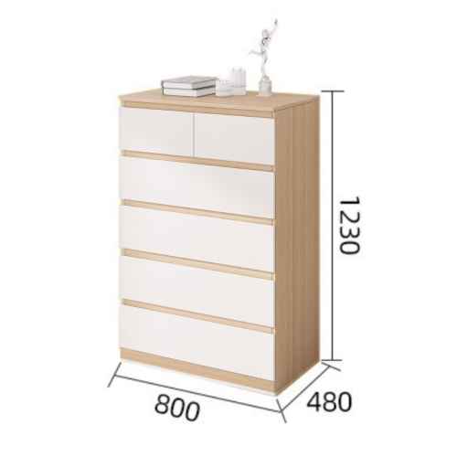 Loft Ensio Chest of 6 drawers, 80x48x123CM, White stained oak veneer