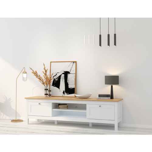 Loft Hampton TV Cabinet, White & Oak Effect Top, 160x39.8x45cm