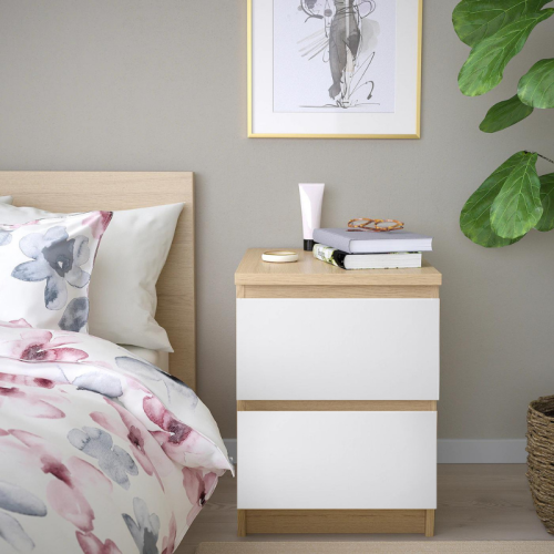 Loft Ensio Bedside Table, 40x48x54.6cm, White stained oak veneer