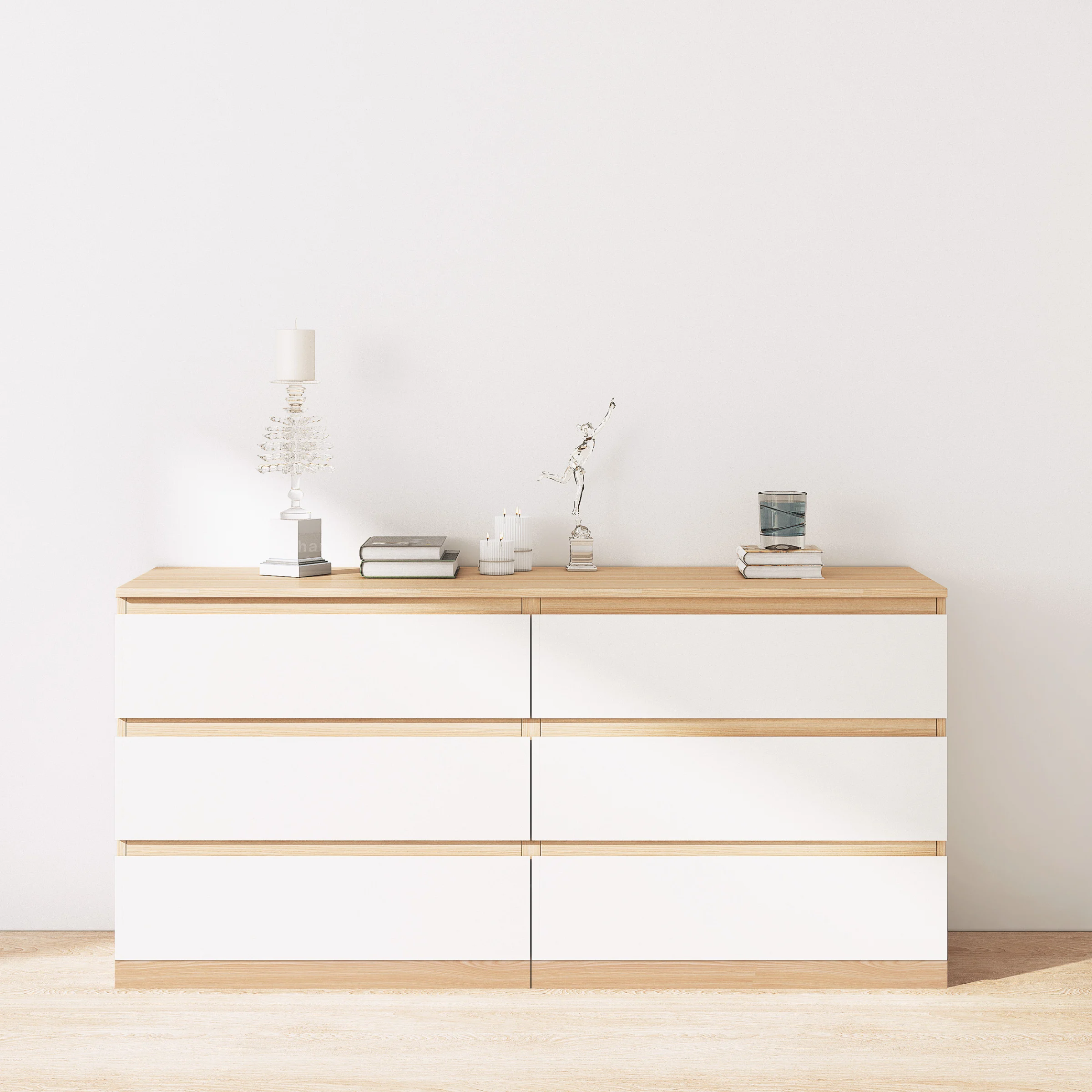 Loft Ensio Chest of 6 drawers, 160x48x77.5CM, White stained oak veneer