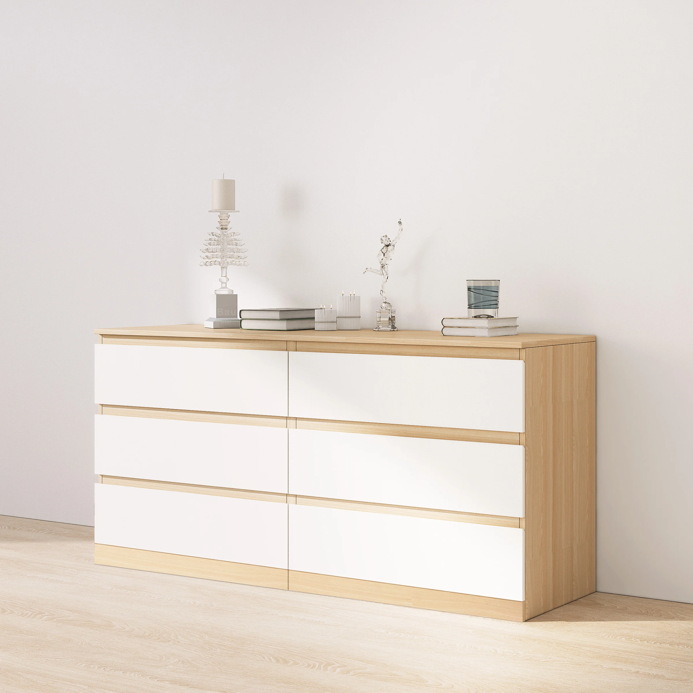 Loft Ensio Chest of 6 drawers, 160x48x77.5CM, White stained oak veneer