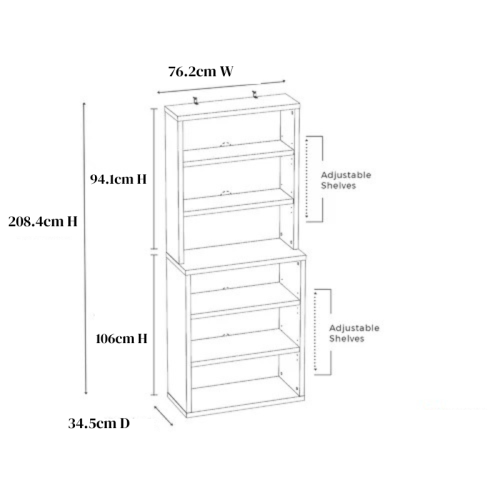 Loft Newton Bookcase, 76.2x34.5x208.4cm, White