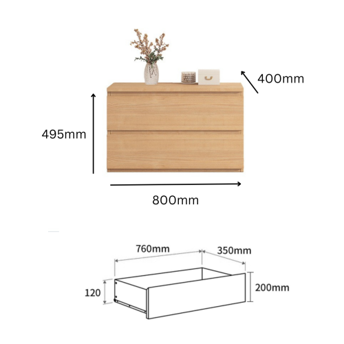 Loft Ensio Chest of 2 Drawers, 80x40x49.5cm, Light Wood