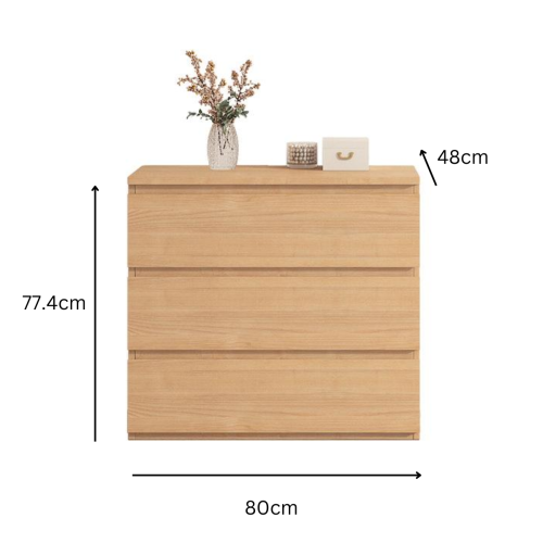 Loft Ensio Chest of 3 Drawers, 80x48x77.4cm, Light Wood