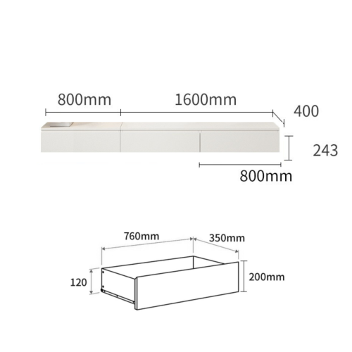 Loft Japandi Floating Entertainment Unit, 240x40x24.3cm, White