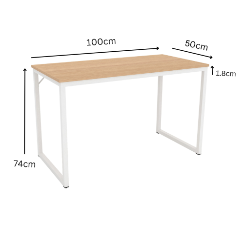 Loft Newton Steel Frame Desk, 100x50x74cm, White & Light Wood