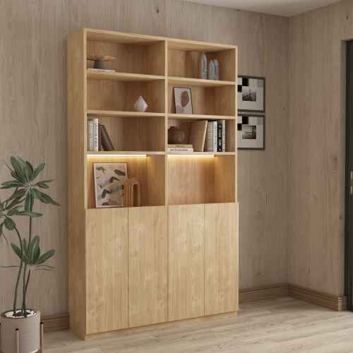 Loft Kiri Bookcase with 4 Doors, 1.2m, Light Wood