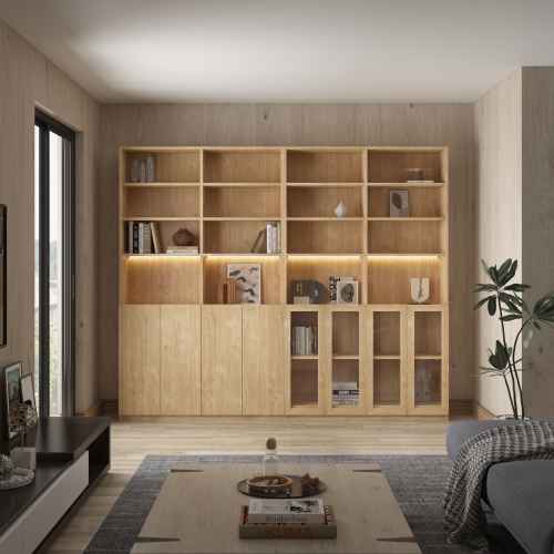 Loft Kiri Bookcase with 4 Doors, 1.2m, Light Wood