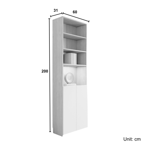 Loft Kiri Bookcase with 2 Doors, 0.6m, Light Wood
