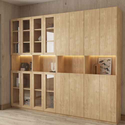 Loft Kiri Bookcase with 8 Doors, 1.2m, Light Wood