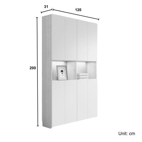 Loft Kiri Bookcase with 8 Doors, 1.2m, Light Wood