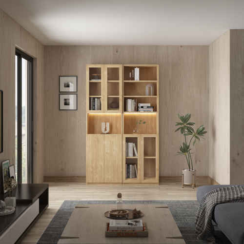 Loft Kiri Bookcase with 2 Glass Doors, 0.6m, Light Wood