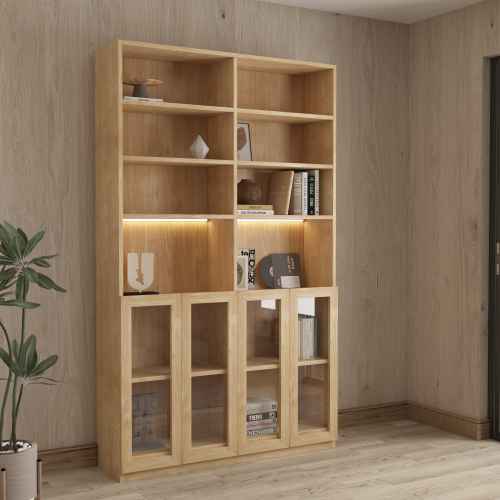 Loft Kiri Bookcase with 4 Glass Doors, 1.2m, Light Wood