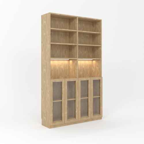 Loft Kiri Bookcase with 4 Glass Doors, 1.2m, Light Wood