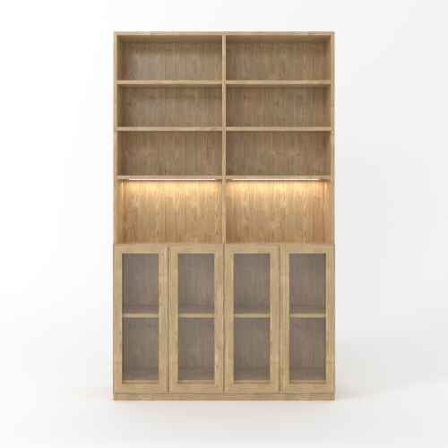 Loft Kiri Bookcase with 4 Glass Doors, 1.2m, Light Wood