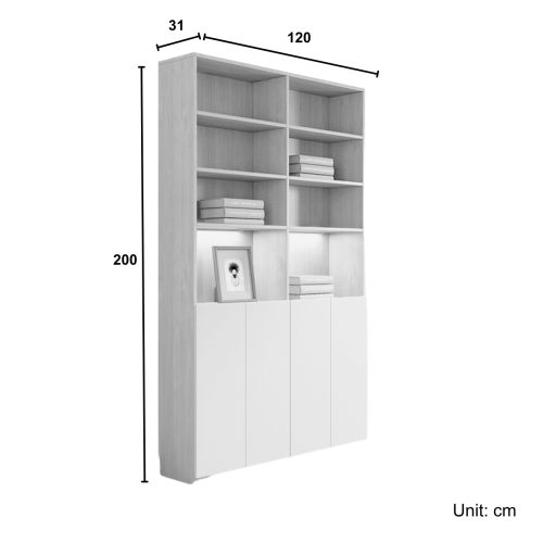 Loft Kiri Bookcase with 4 Glass Doors, 1.2m, Light Wood