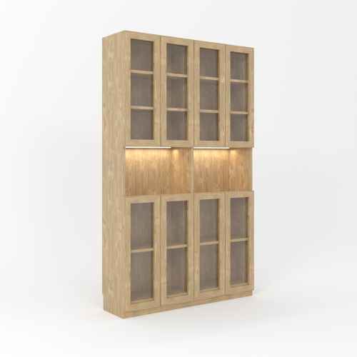 Loft Kiri Bookcase with 8 Glass Doors, 1.2m, Light Wood