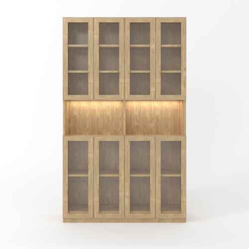 Loft Kiri Bookcase with 8 Glass Doors, 1.2m, Light Wood