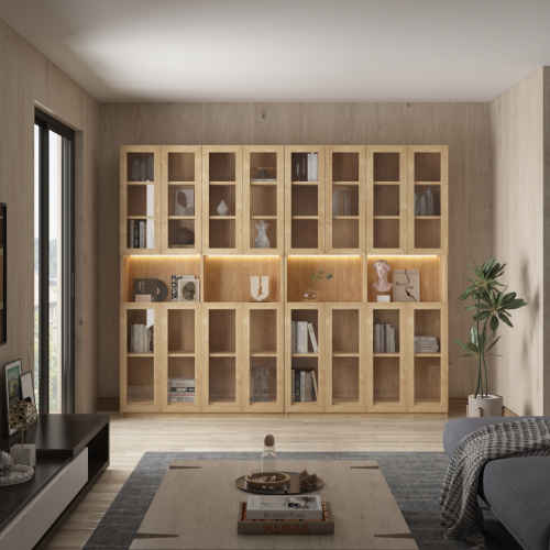 Loft Kiri Bookcase with 8 Glass Doors, 1.2m, Light Wood