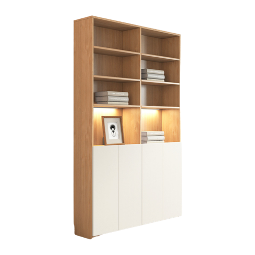 Loft Kiri Bookcase with 4 Doors, 1.2m, Light Wood & White