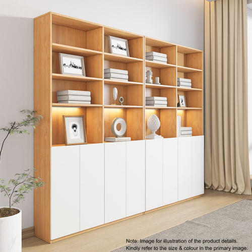 Loft Kiri Bookcase with 4 Doors, 1.2m, Light Wood & White