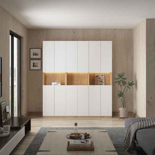 Loft Kiri Bookcase with 4 Doors, 0.6m, Light Wood & White