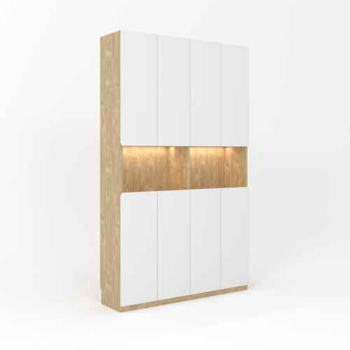 Loft Kiri Bookcase with 8 Doors, 1.2m, Light Wood & White