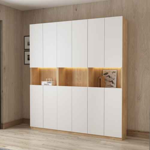 Loft Kiri Bookcase with 8 Doors, 1.2m, Light Wood & White