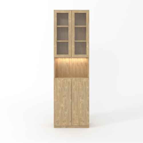 Loft Kiri Bookcase with Panel/Glass Doors, 0.6m, Light Wood