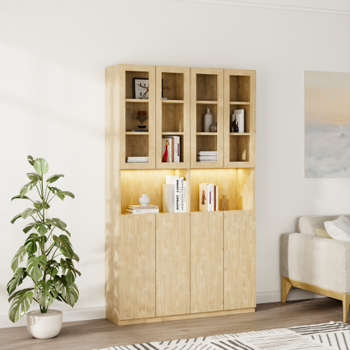 Loft Kiri Bookcase with 4 Doors, 1.2m, White & Light Wood